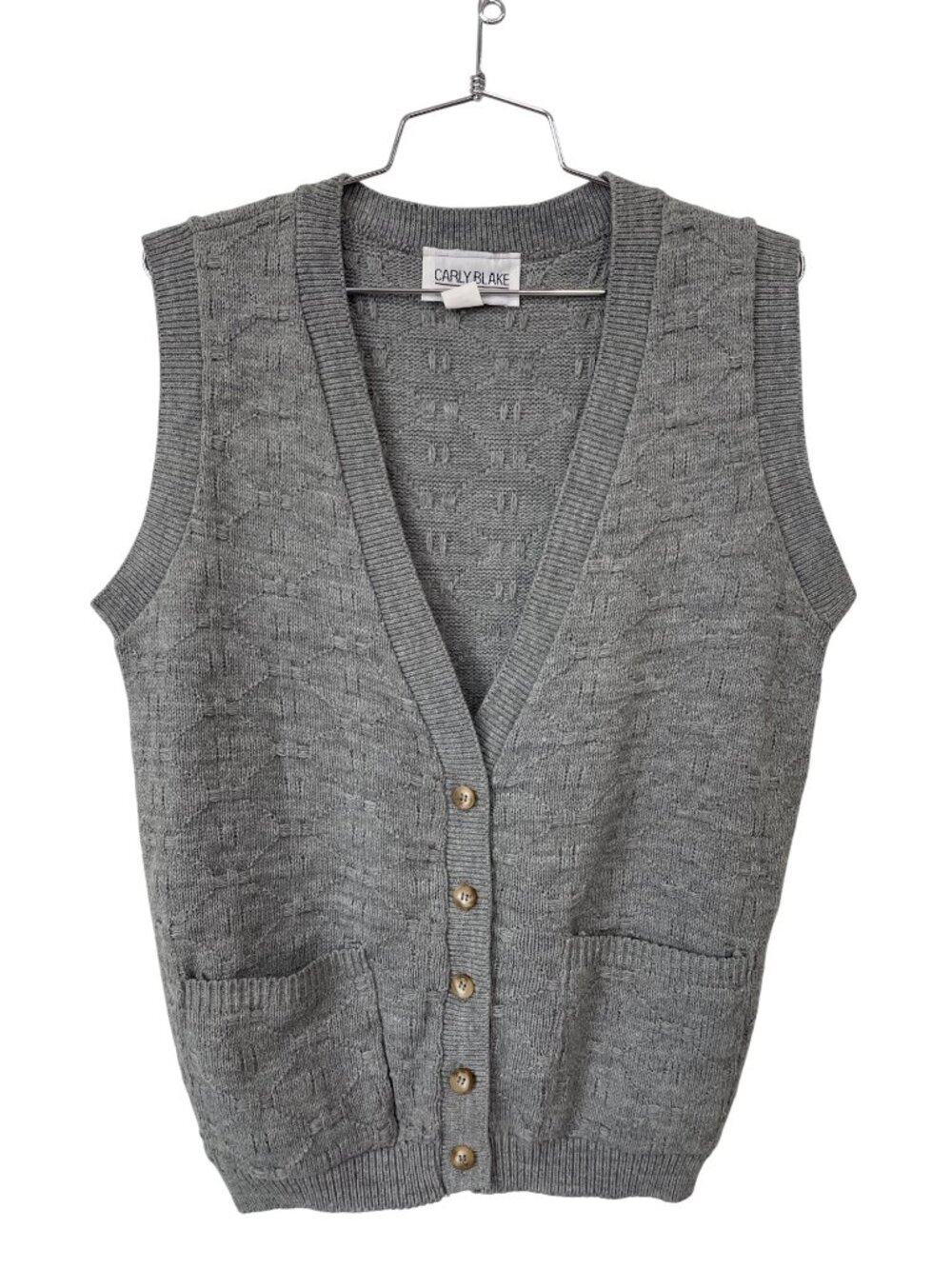 Vintage 90s Carly Blake Sweater Vest Small Button Up V Neck Gray Deadstock NEW